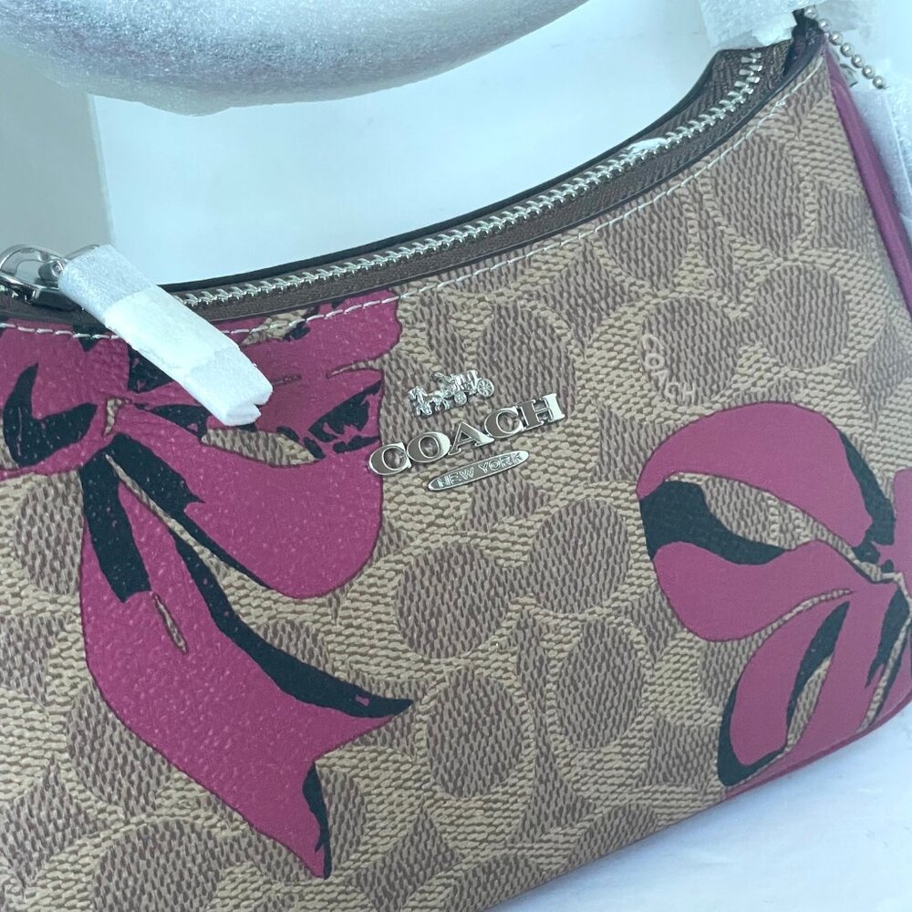 Coach Teri Mini Crossbody Brown Signature Canvas Red Bow Print CY733 - Picture 4 of 9
